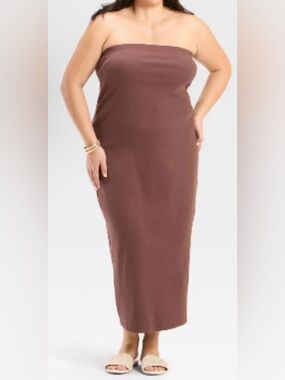 a new day Ribbed Tube Top Dress in Warm Brown
